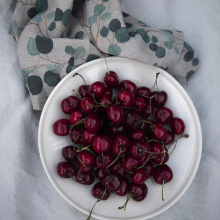 100% Linen Tea Towel, Eucalyptus On Natural