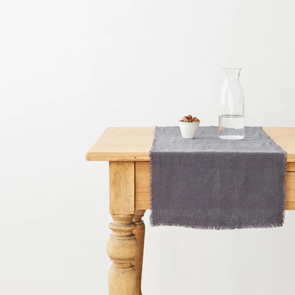 Linen Fringed Table Runner, Dark Grey