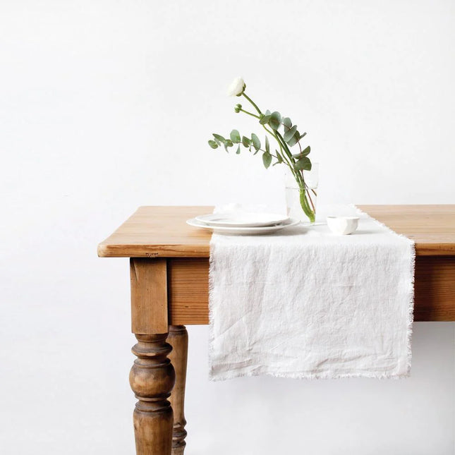 Linen Fringed Table Runner, White