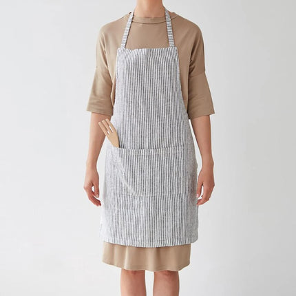 Linen Regular Apron, Thin Black Stripe