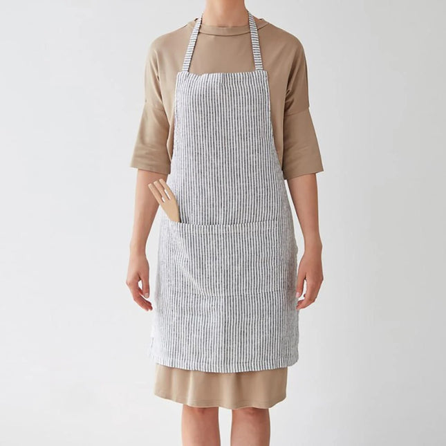 Linen Regular Apron, Thin Black Stripe