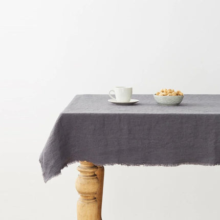 Linen Fringed Tablecloth, Dark Grey