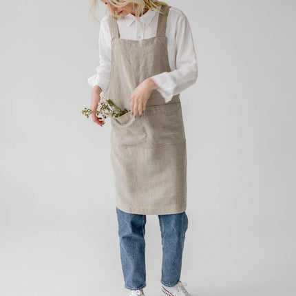 Linen Crossback Apron, Natural