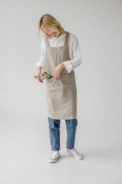 Linen Crossback Apron, Natural