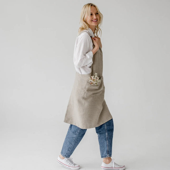 Linen Crossback Apron, Natural