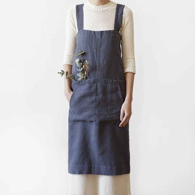 Linen Pinafore Apron, Dark Grey