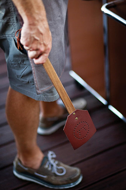 OUTSET Leather and Acacia Fly Swatter