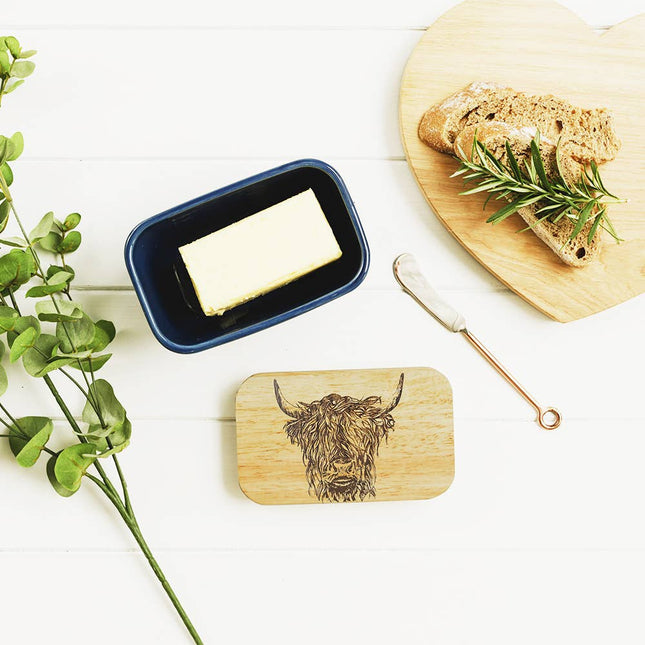 Ceramic and Oak Butter Dish