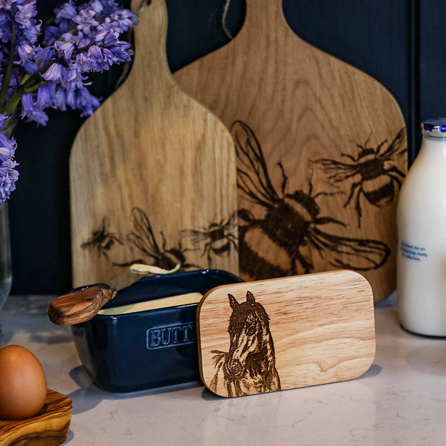 Ceramic and Oak Butter Dish