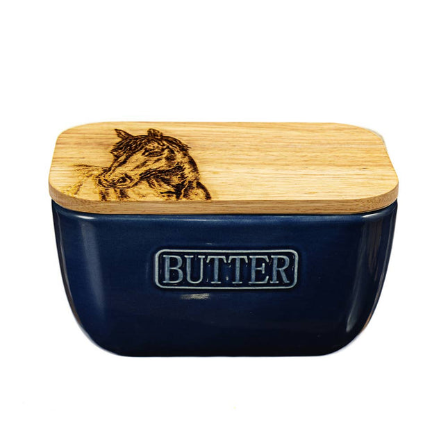 Ceramic and Oak Butter Dish