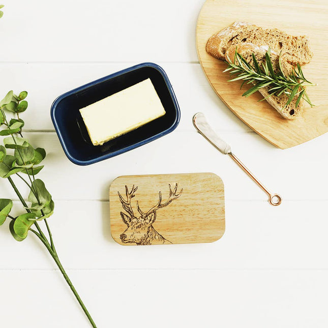 Ceramic and Oak Butter Dish