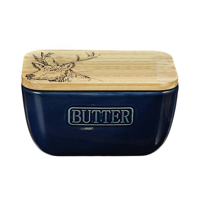 Ceramic and Oak Butter Dish