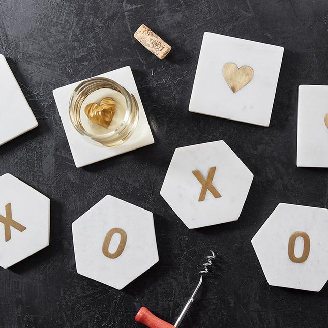 XOXO Marble Coasters with Inlay, Set of 4