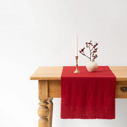 Linen Fringed Table Runner, Red Pear