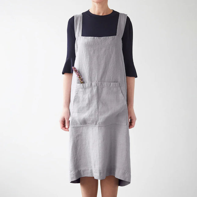 Linen Pinafore Apron, Light Grey