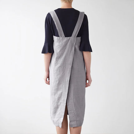 Linen Pinafore Apron, Light Grey