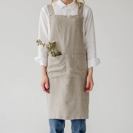 Linen Crossback Apron, Natural