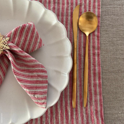 Linen Napkins, Natural + Red Hemmed Set of 2