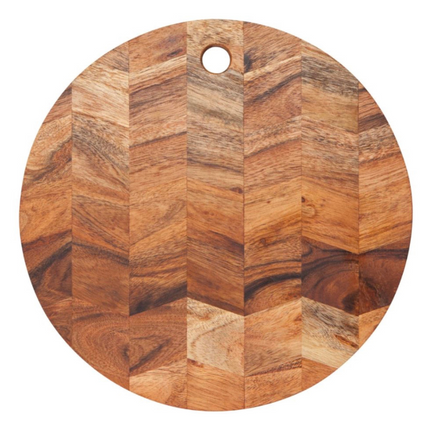 Chevron-Patterned Acacia Round Board