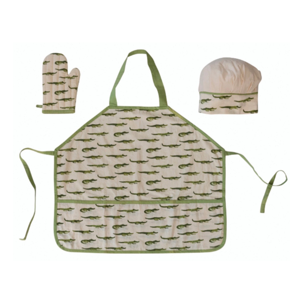 Kid's Apron, Chef's Hat & Oven Mitt, Alligators