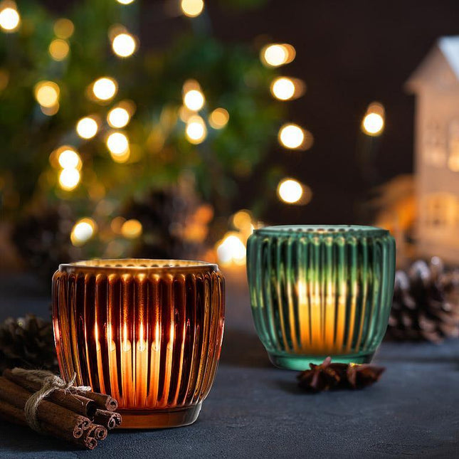 Brown Glass Ribbed Votive