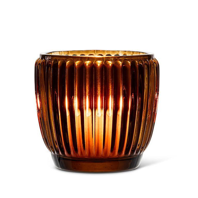 Brown Glass Ribbed Votive