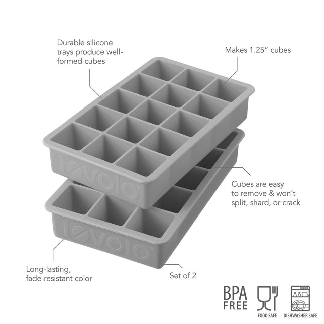 TOVOLO Perfect Cube Silicone Ice Cube Trays, Set of 2