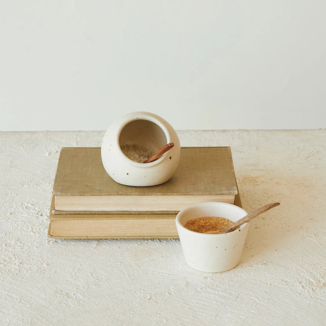 Stoneware Salt Cellar + Spoon