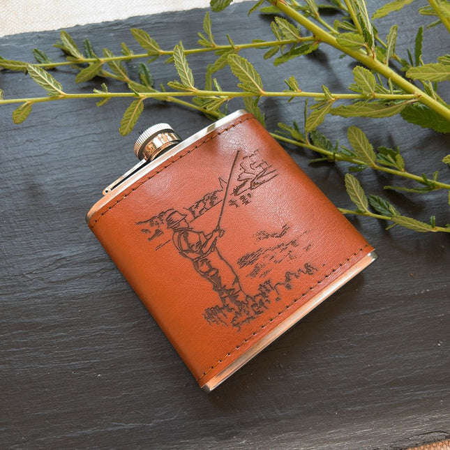 Leather and Stainless Flask, Fishing