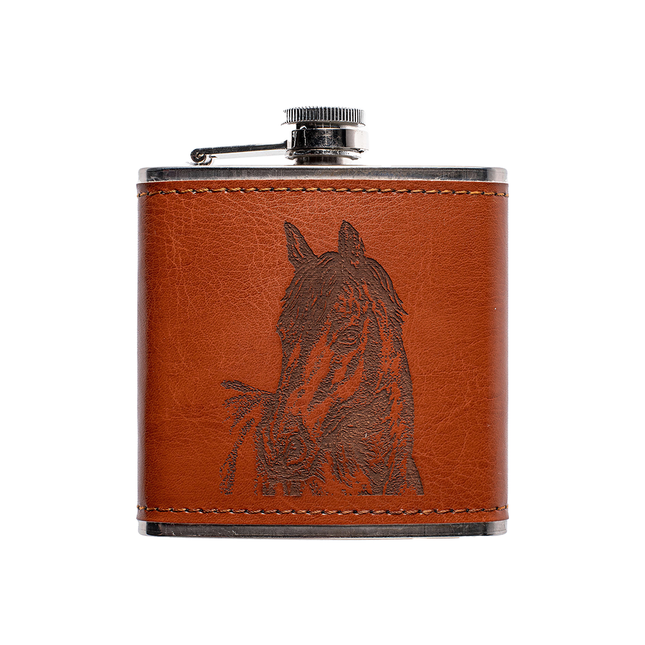 Leather and Stainless Flask, Horse Portrait