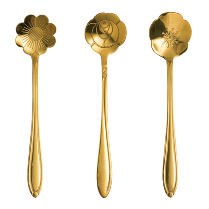 Gold-Finish Flower Spoons, Set of 3