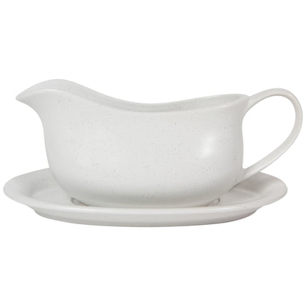 White Speckled Gravy Boat w/ Saucer