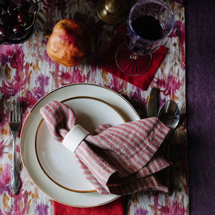 Linen Napkins, Natural + Red Hemmed Set of 2