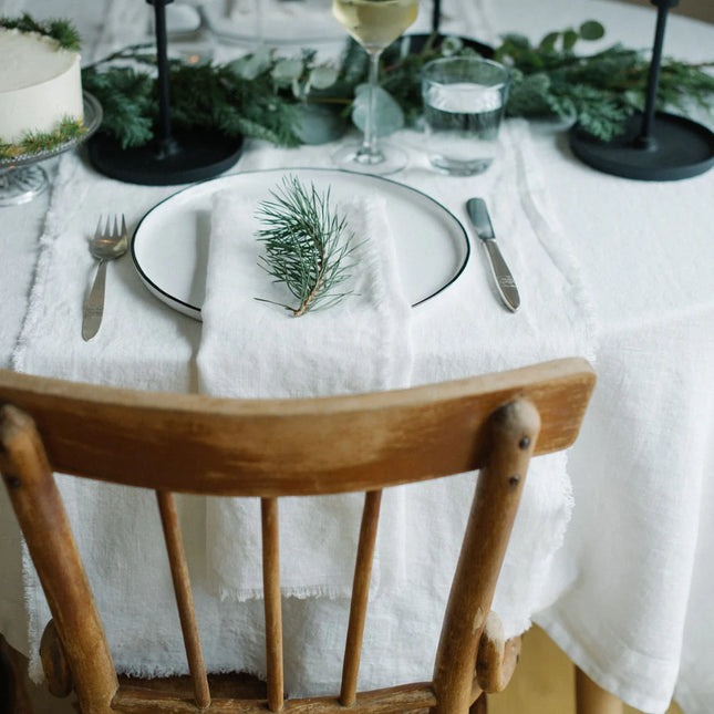 Linen Fringed Table Runner, White